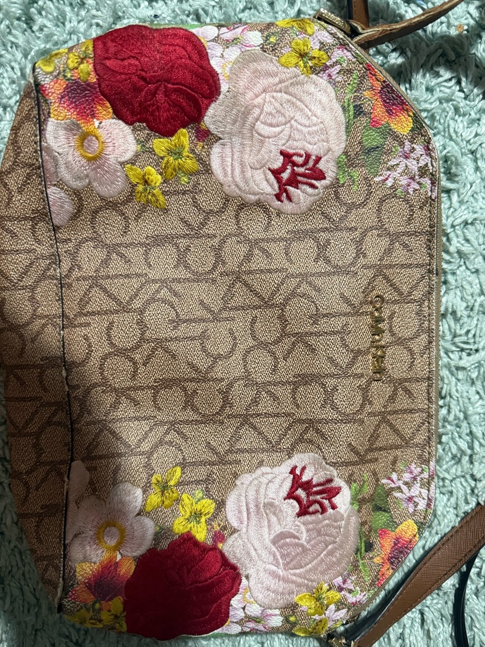 Calvin Klein Tan bag with flower embroidery